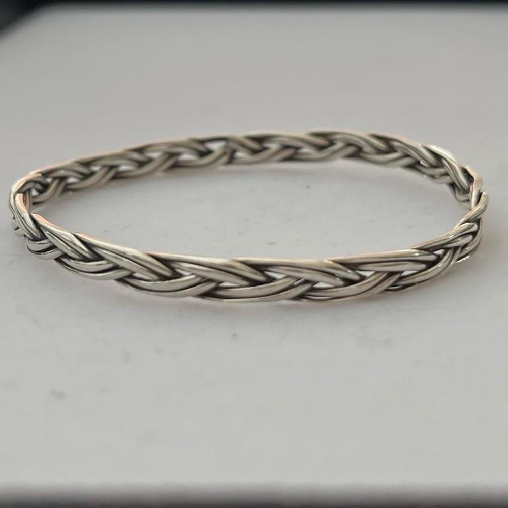 Vintage 925 Sterling Silver Braided Design Unisex Bangle Bracelet